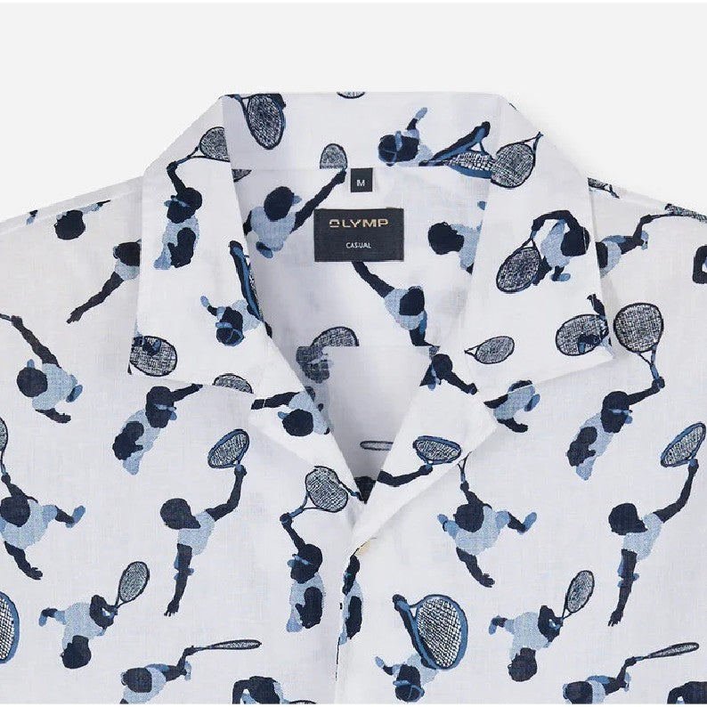 Olymp Short Sleeve Tennis Themed Linen Mix Shirt 4076