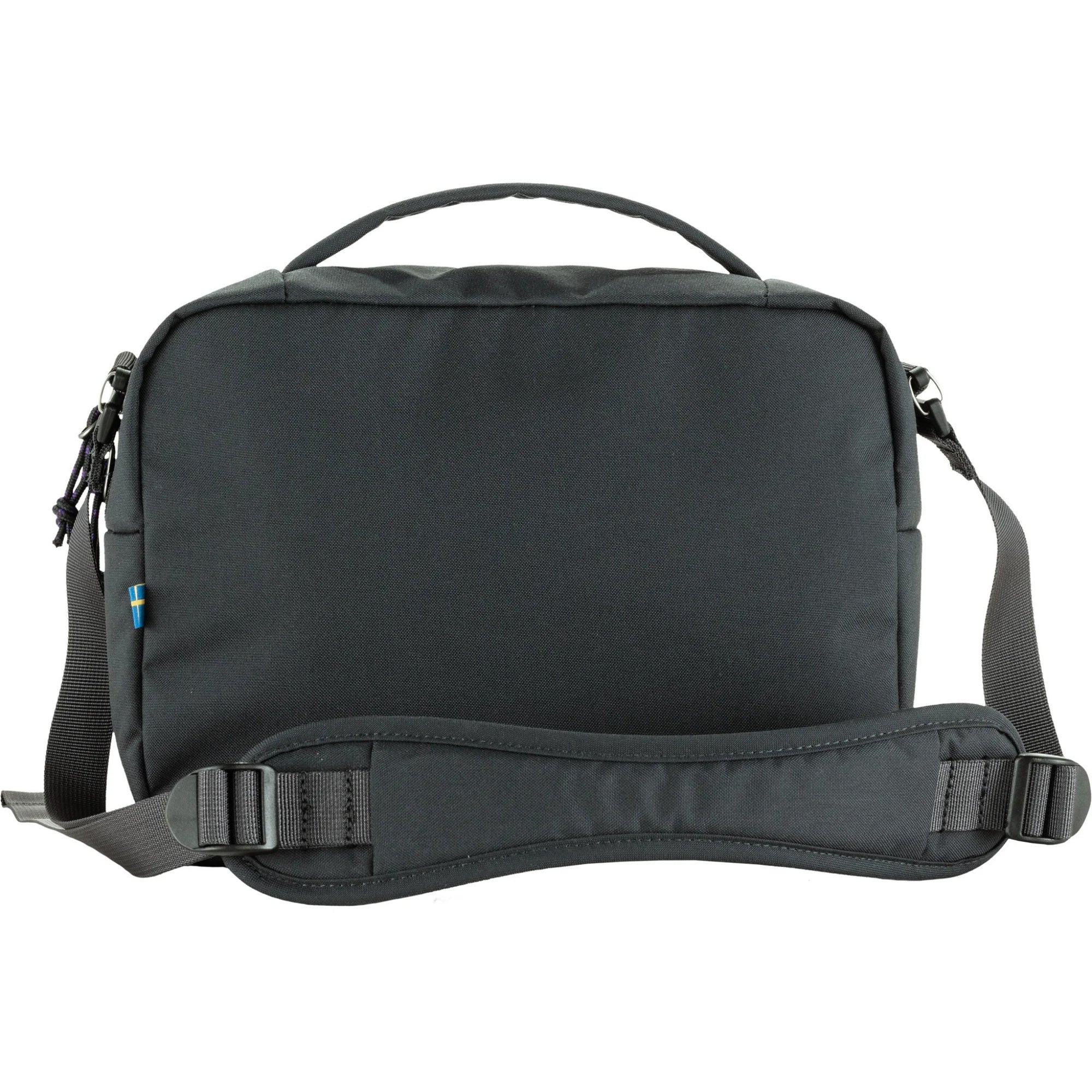 Black bag with a shoulder strap on a white background