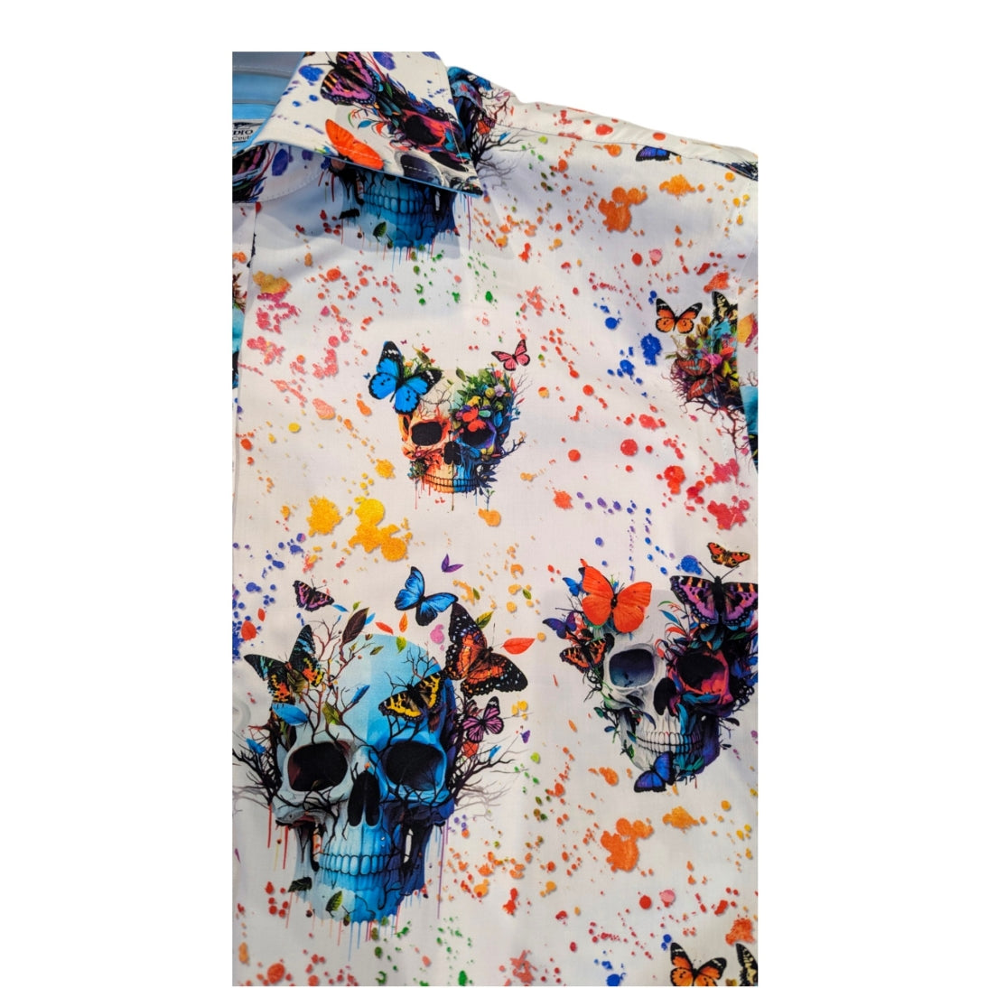 Claudio Lugli Skull &amp; Butterflies Satin Cotton Shirt CP6890 - White