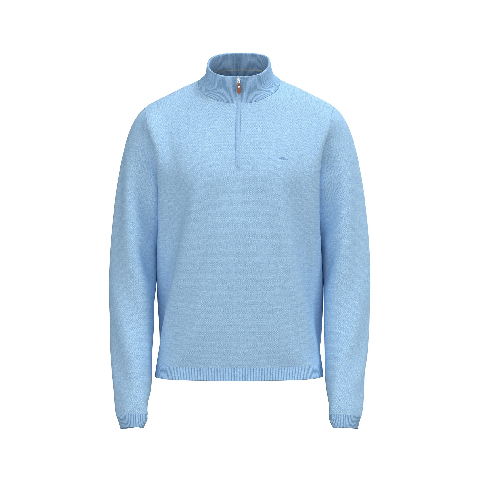 Light blue sweater with a quarter zip on a white background