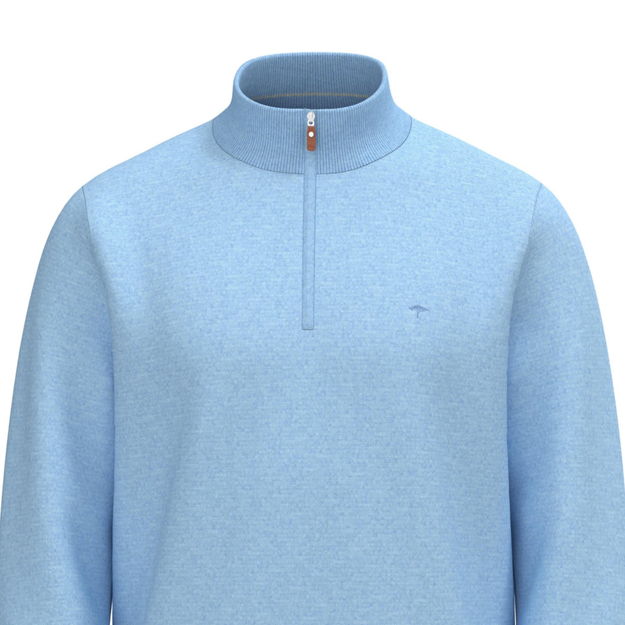 Light blue pullover with a quarter zip on a white background
