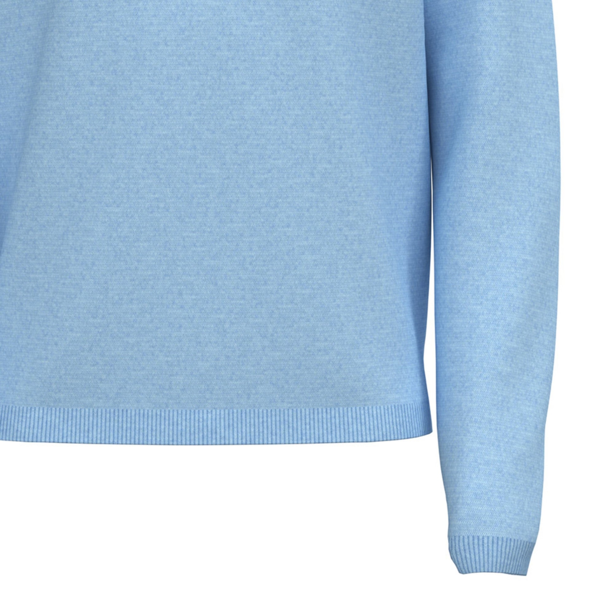 Close-up of a light blue sweater sleeve on a white background