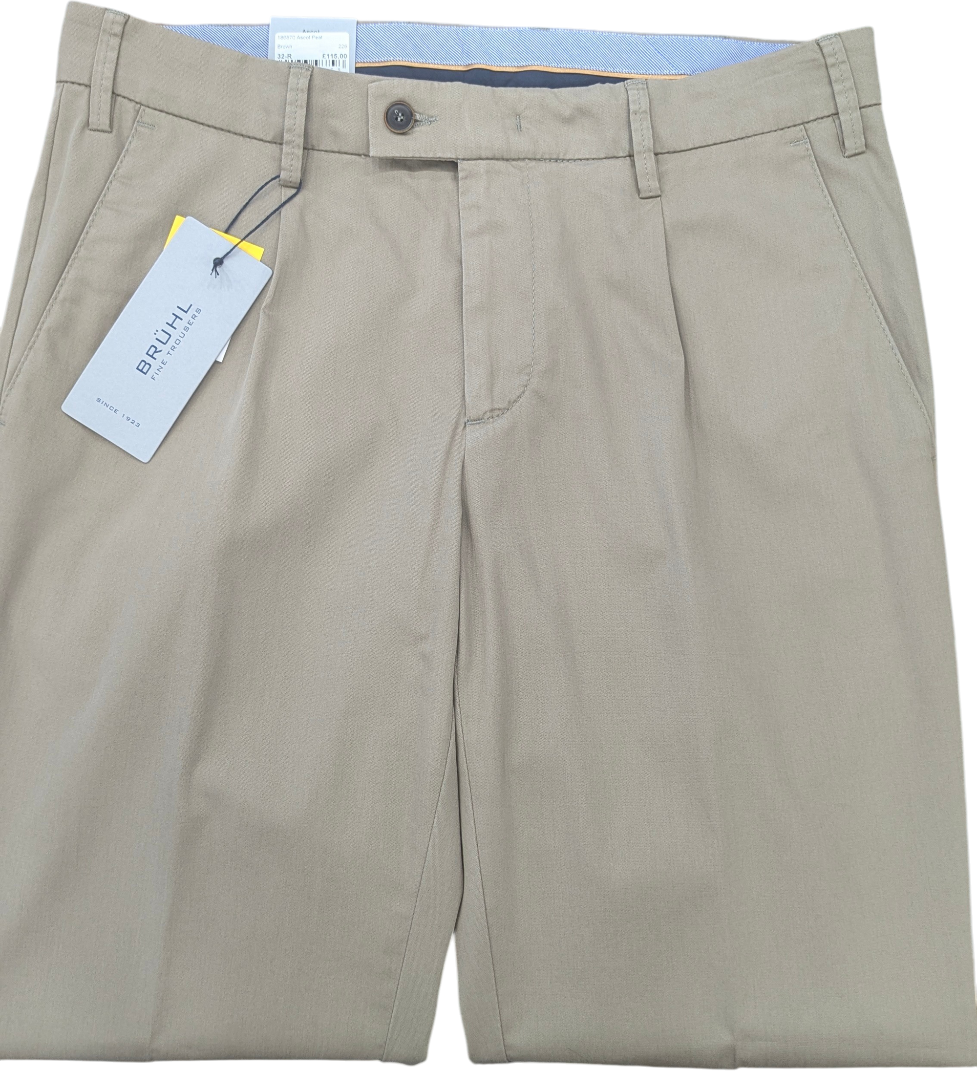 BRÜHL Ascot Single Pleat Turn-Up Chino Trousers in Stone 186870