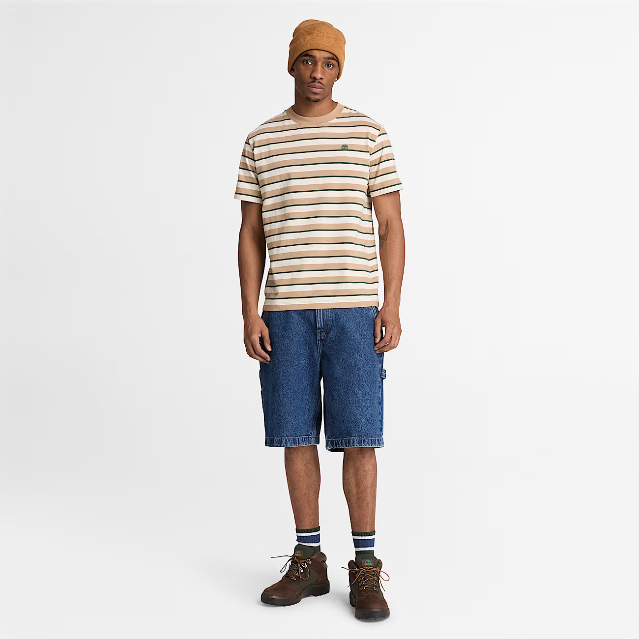 Timberland Stripe Short-Sleeve T-Shirt in Light Brown