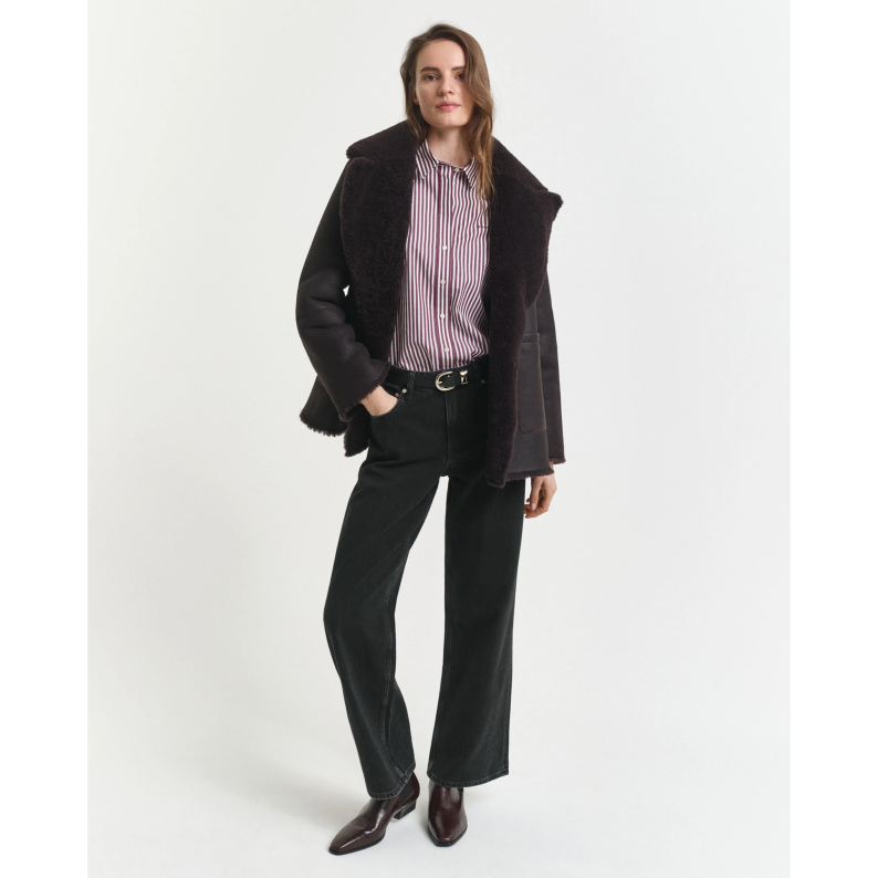 GANT Regular Fit Classic Striped Poplin Shirt in Plum Wine