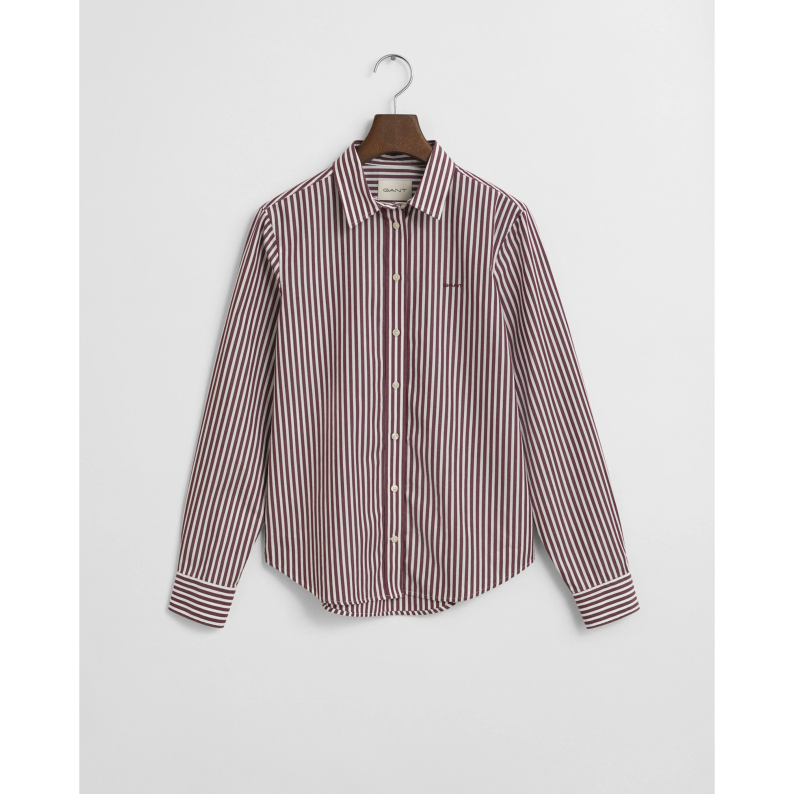 GANT Regular Fit Classic Striped Poplin Shirt in Plum Wine
