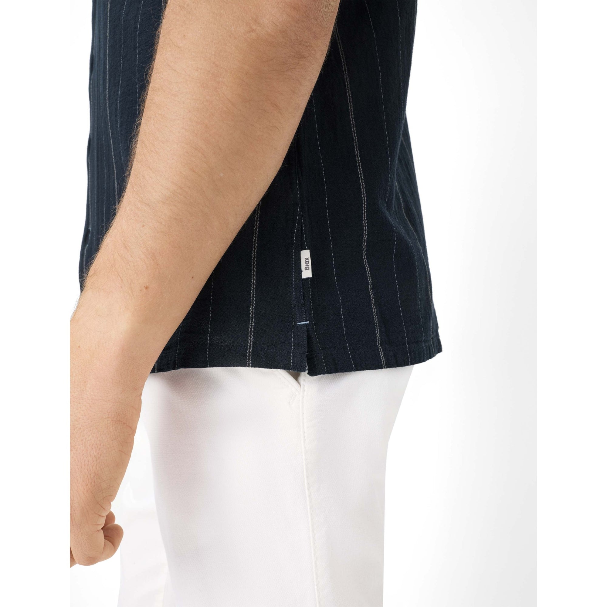 Brax Pure Cotton Short Sleeved Stripe Shirt in Navy 74-0022