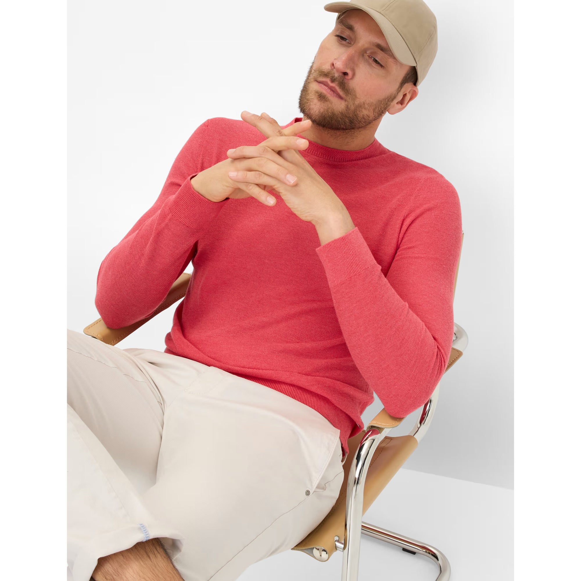 Brax Cotton Linen Crew Neck Jumper Rick 26-4108 Sunset