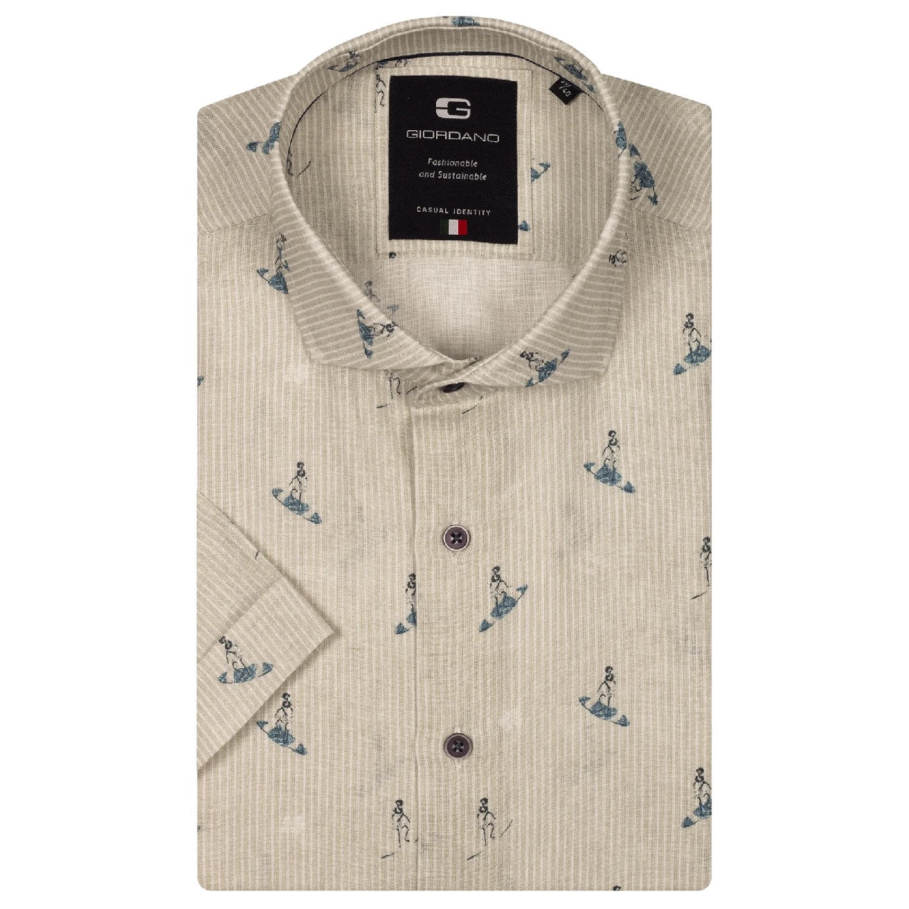 Giordano Cotton/Linen Short Sleeve Shirt Surf Print 516842