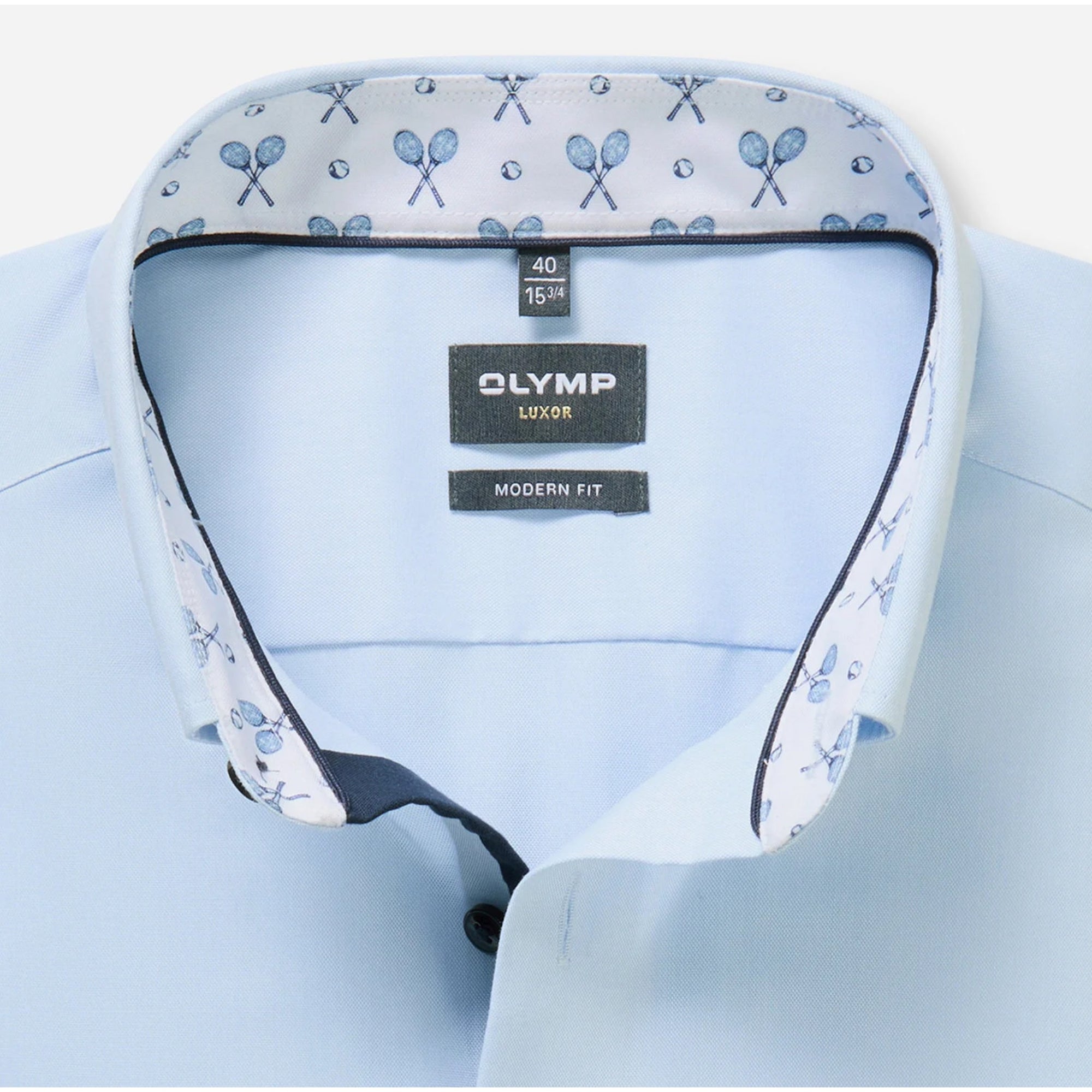 Light blue shirt with patterned collar and OlympLuxor label