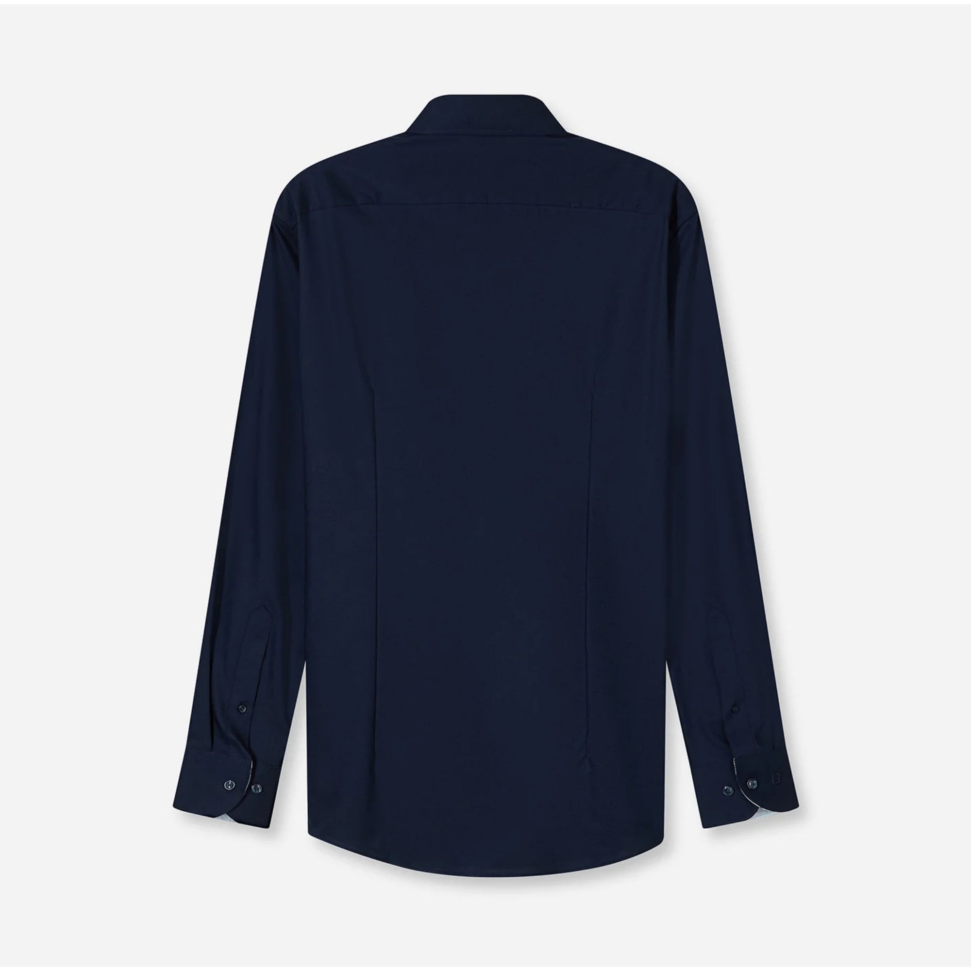 Navy blue shirt on a light gray background
