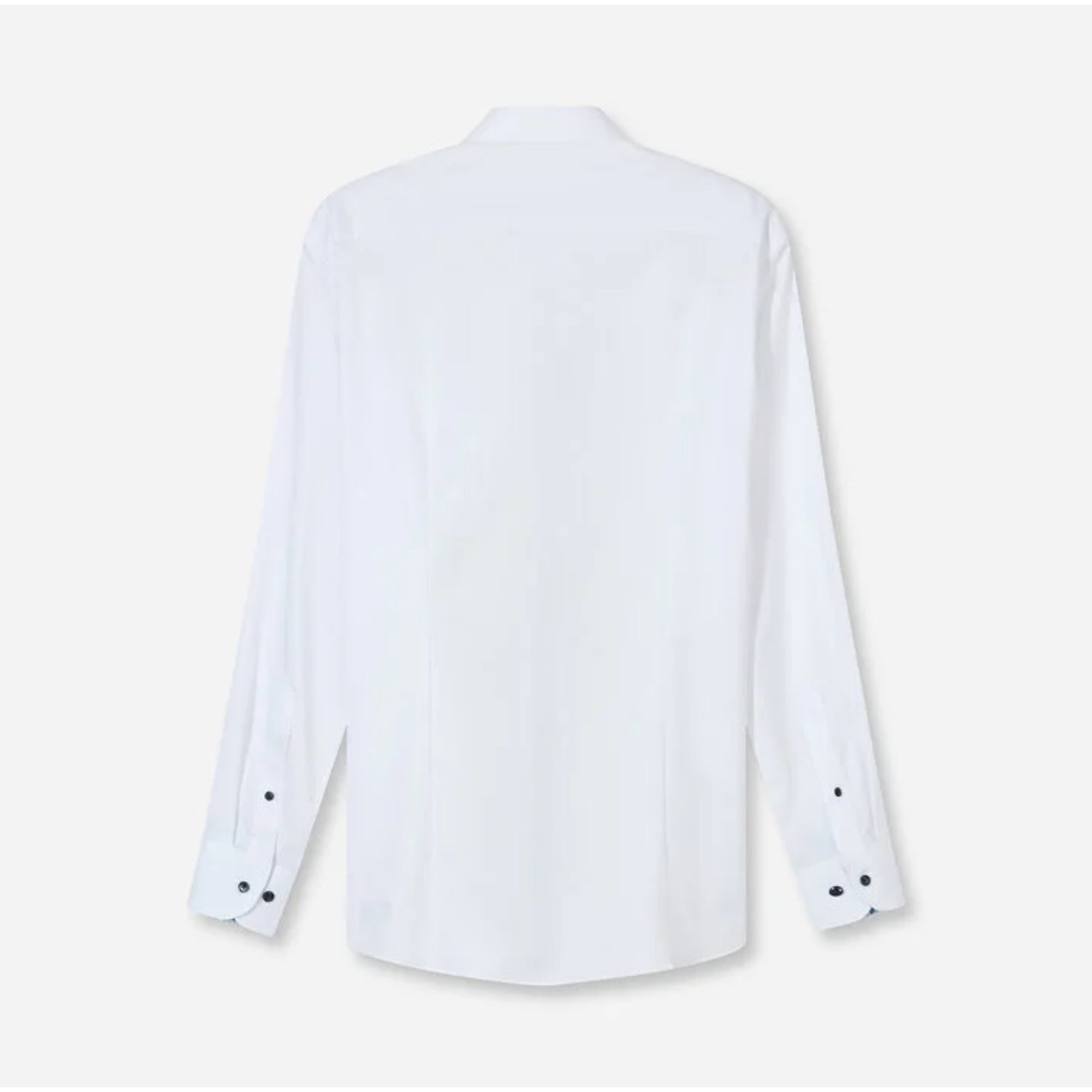White shirt with black buttons on a white background