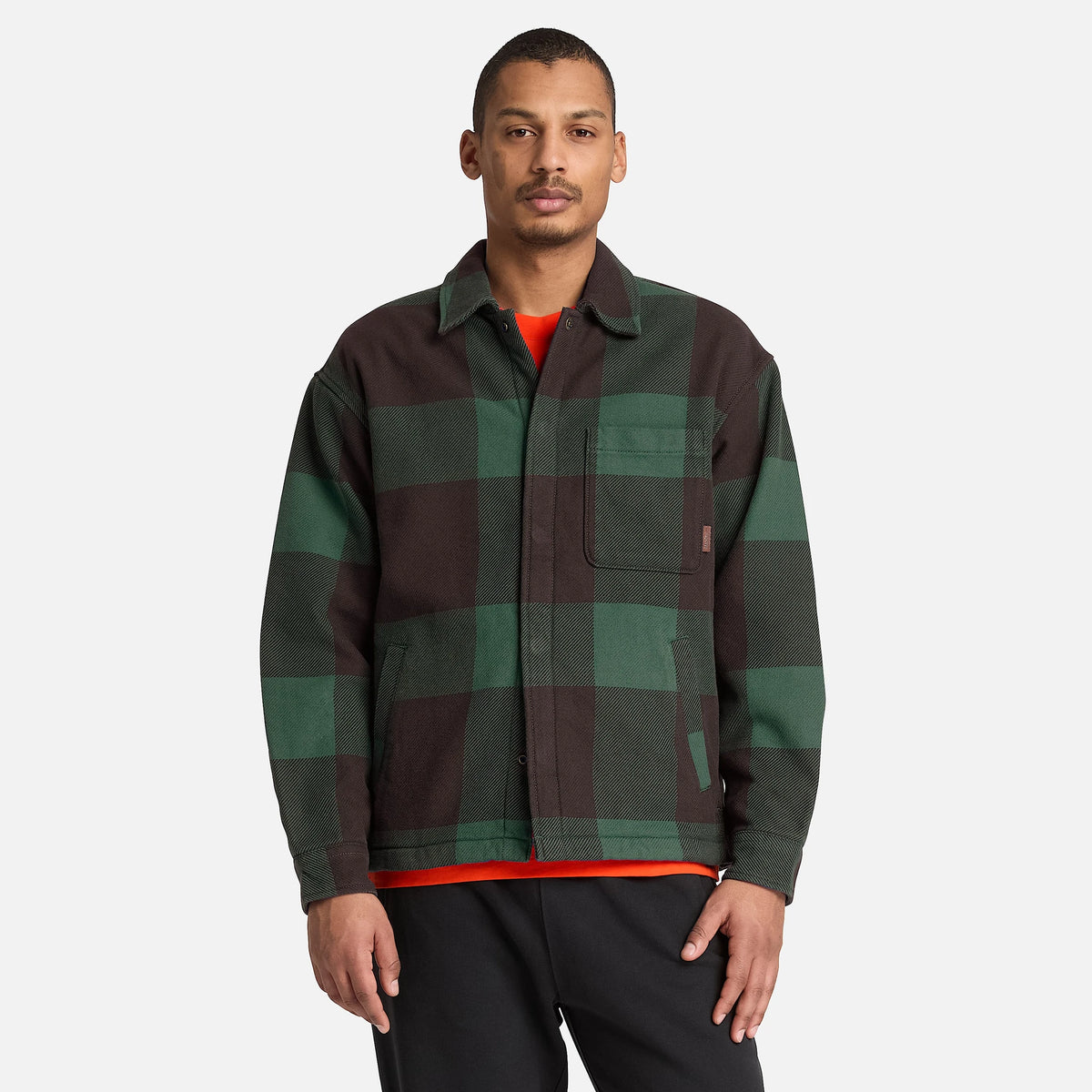 Timberland Fleece-Lined Checkered Overshirt for Men in Dark Brown