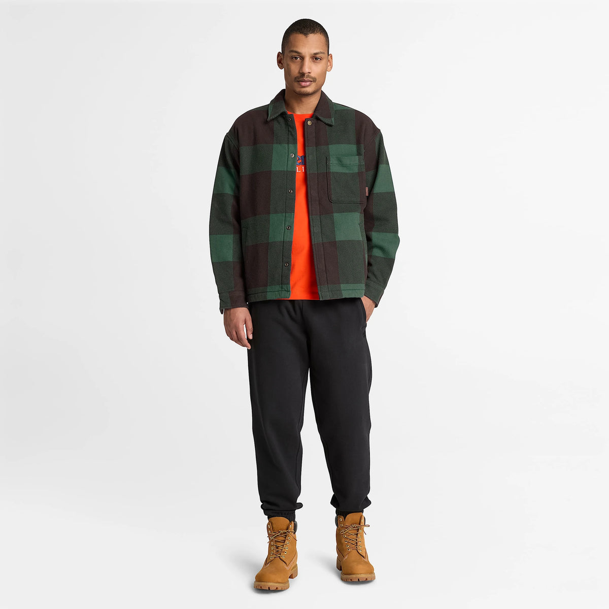 Timberland Fleece-Lined Checkered Overshirt for Men in Dark Brown