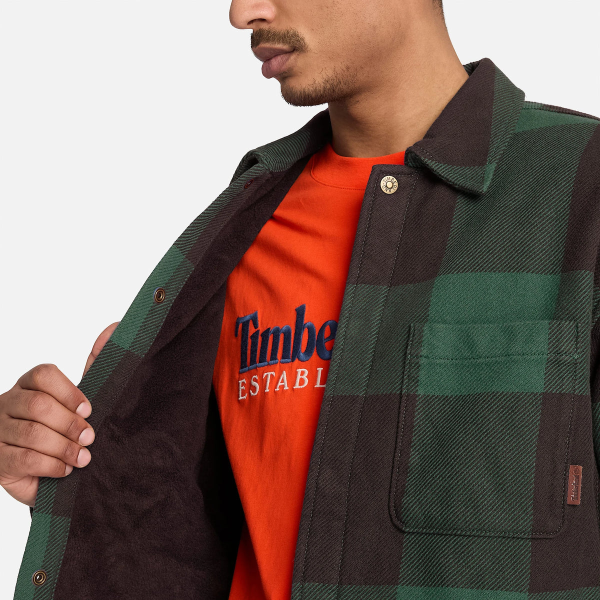 Timberland Fleece-Lined Checkered Overshirt for Men in Dark Brown