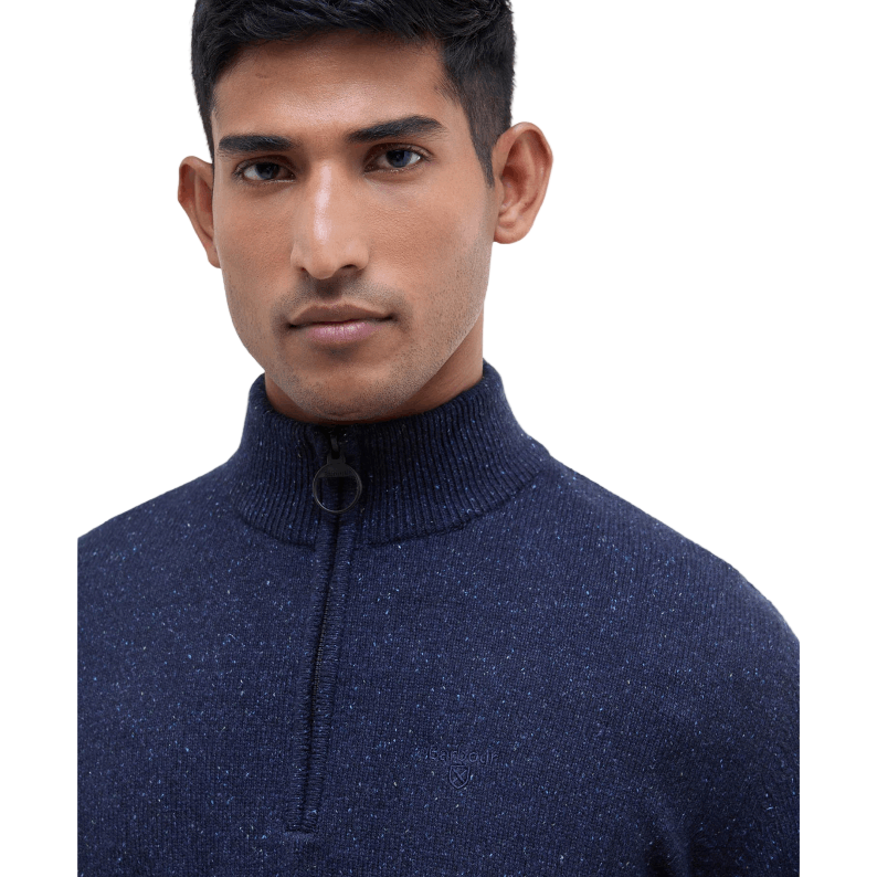 Barbour Essential Tisbury Half-Zip Jumper in Navy - Close up