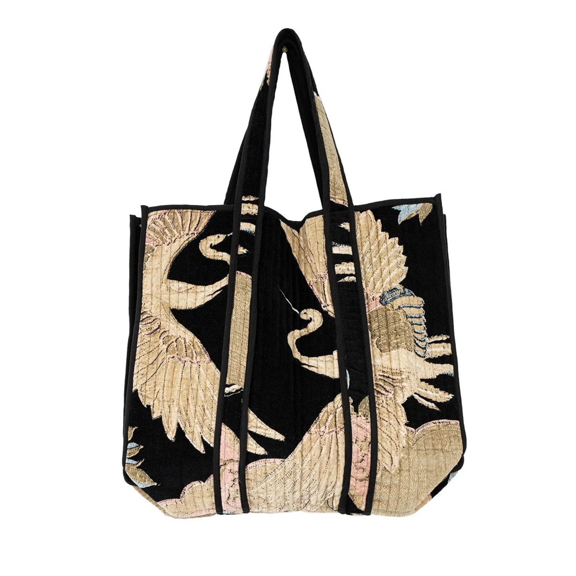 Tote bag with bird design on a white background