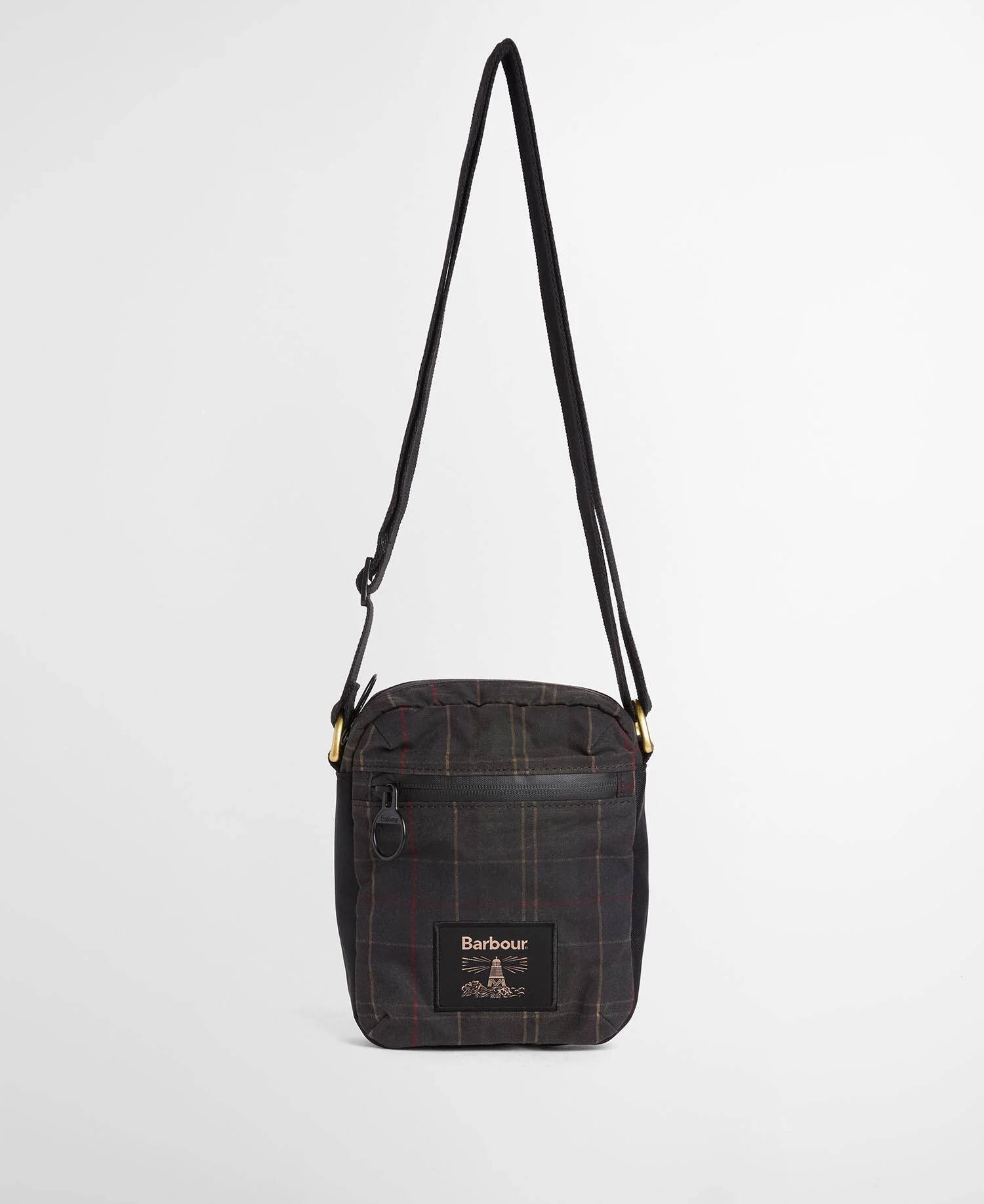 Barbour Field Tartan Waxed Crossbody Bag in Dark Classic Tartan