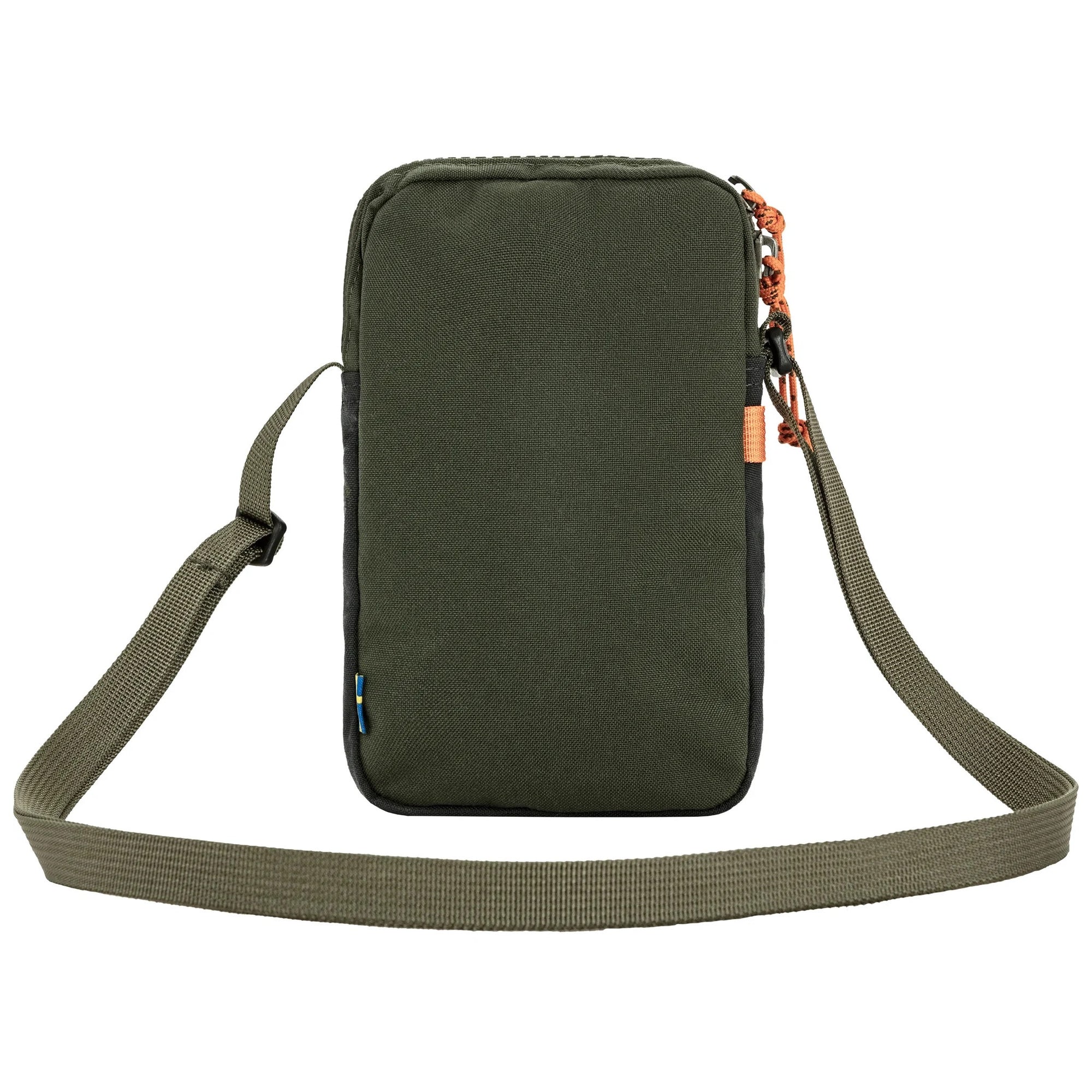 Deep forest crossbody bag with a strap on a white background