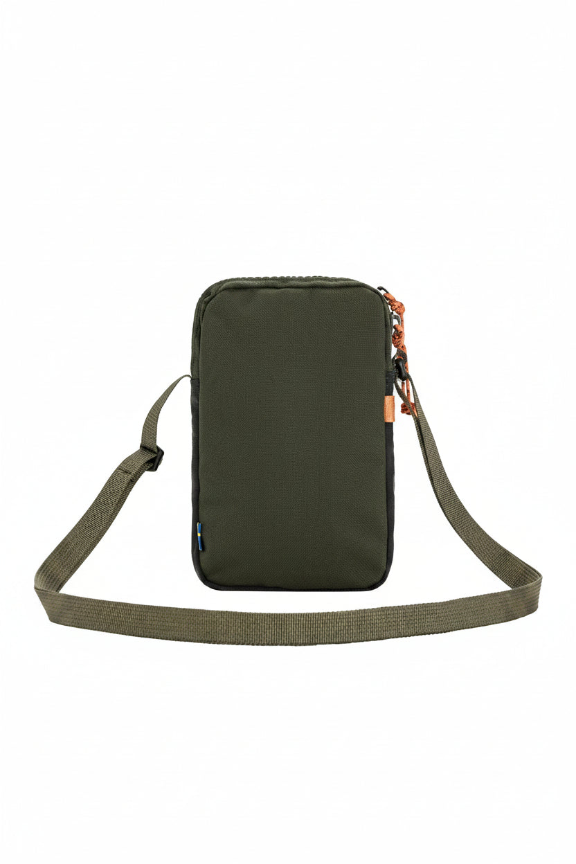 Deep forest crossbody bag with a strap on a white background