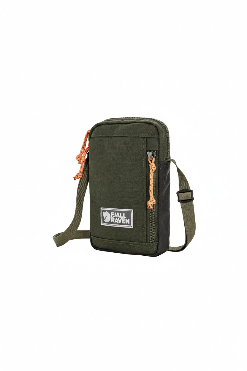 Deep forest crossbody bag with orange accents and Fjällräven logo on a white background