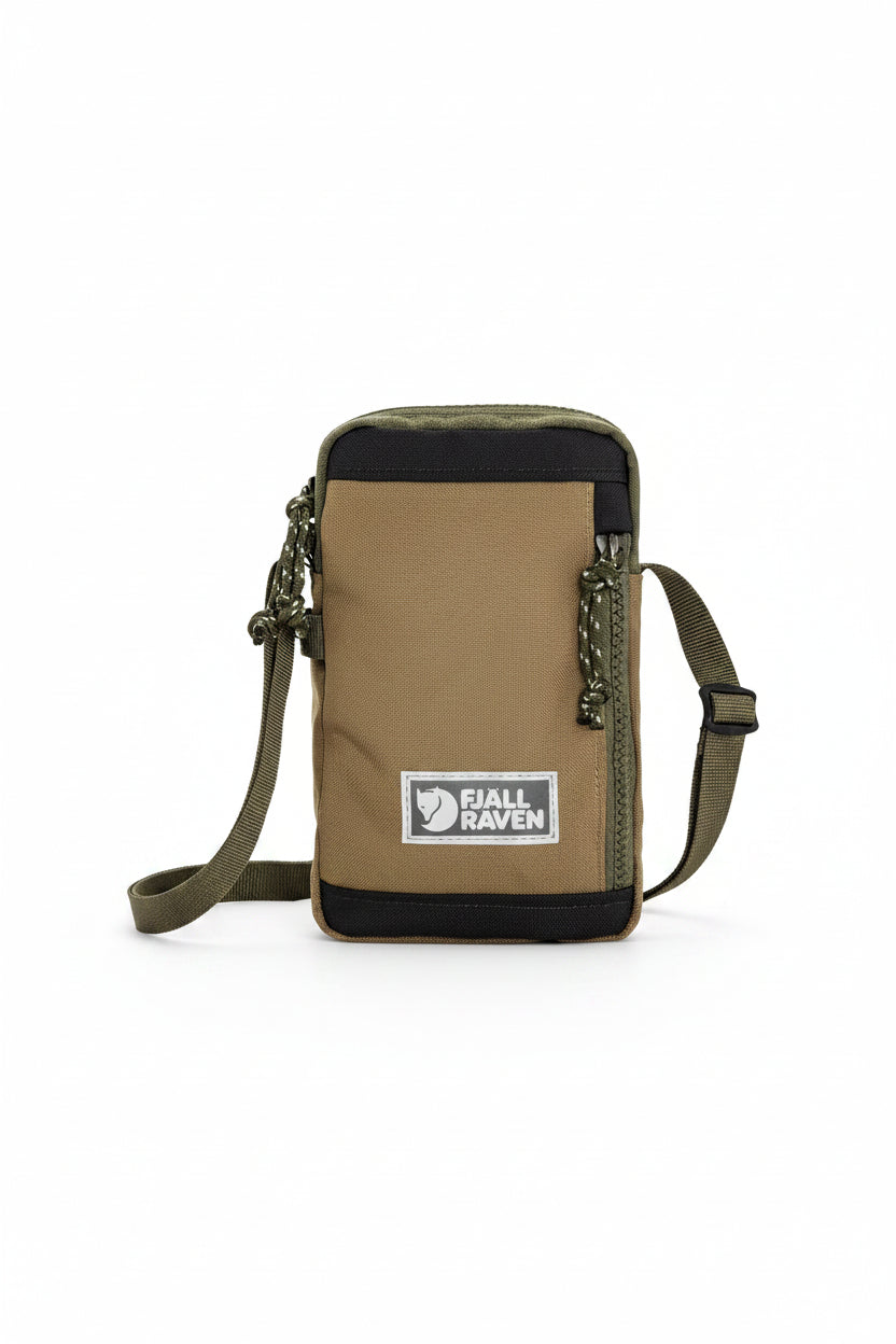 Green-Clay crossbody bag with black accents and Fjällräven logo on a white background