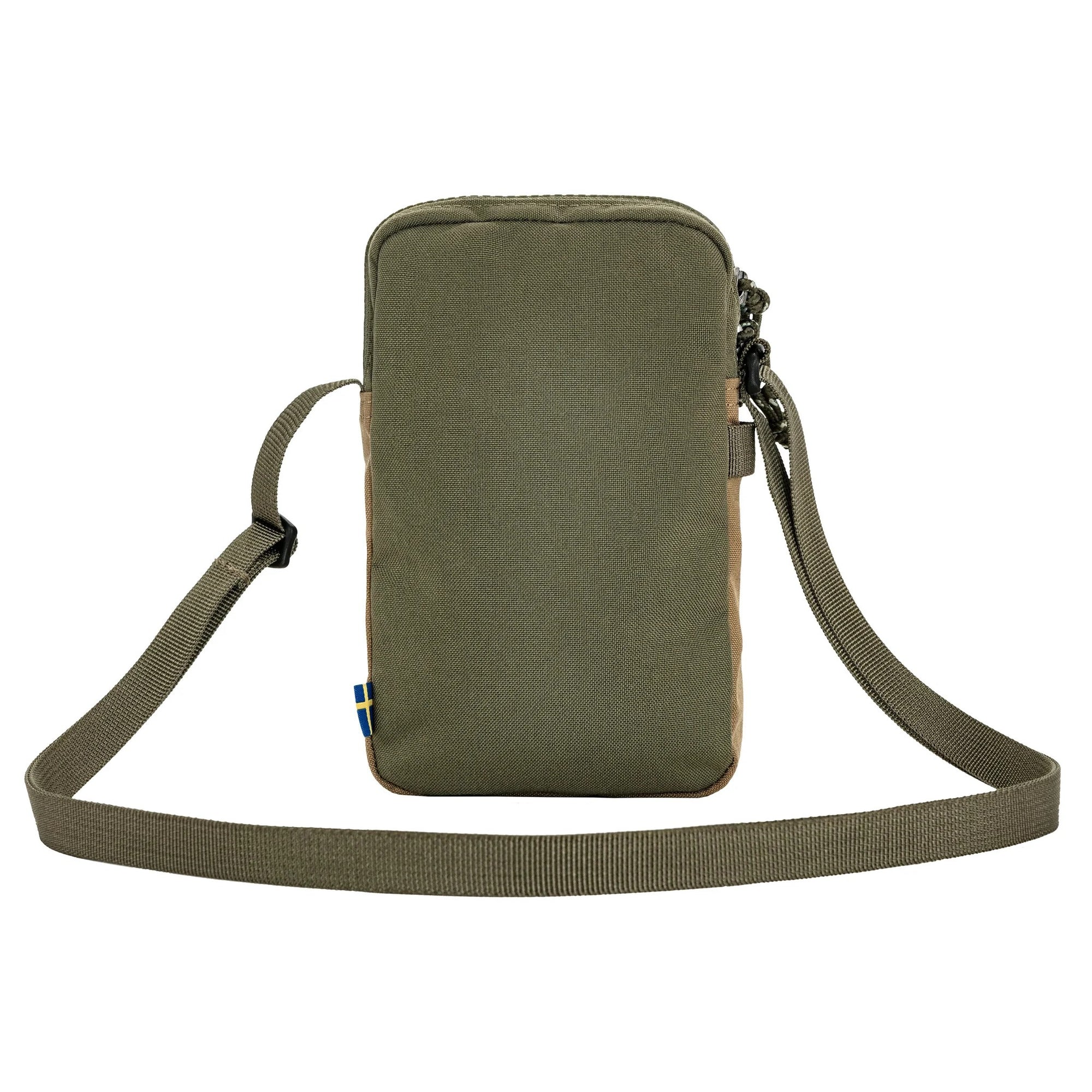 Green-Clay crossbody bag with a strap on a white background