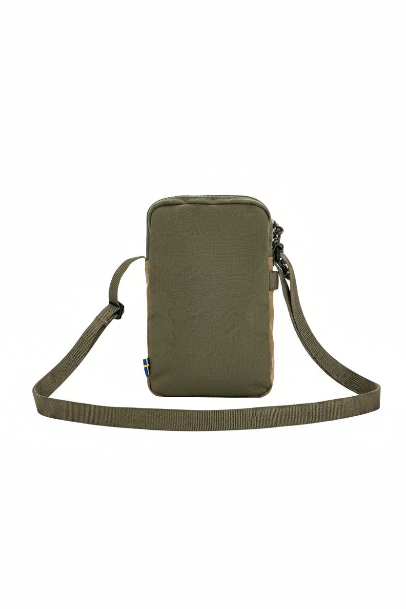 Green-Clay crossbody bag with a strap on a white background
