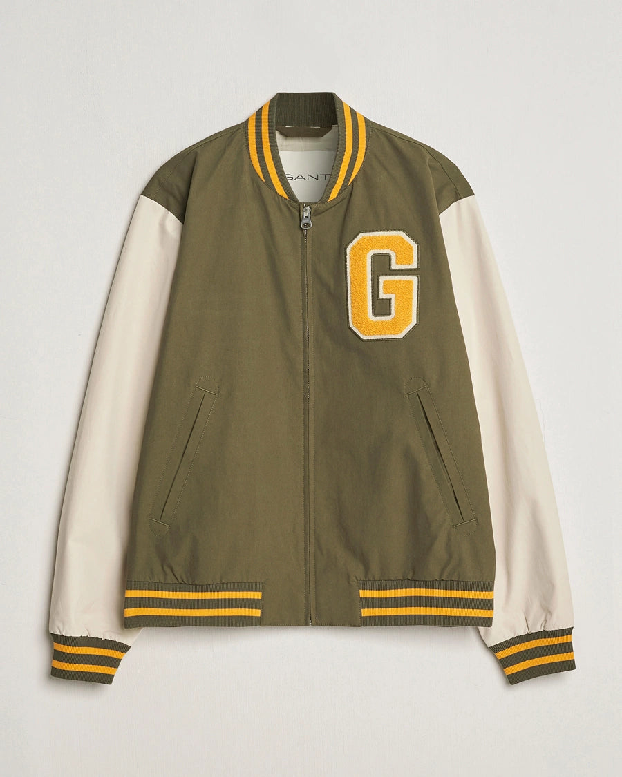 GANT Varsity Jacket in Olive Green and Soft Oat