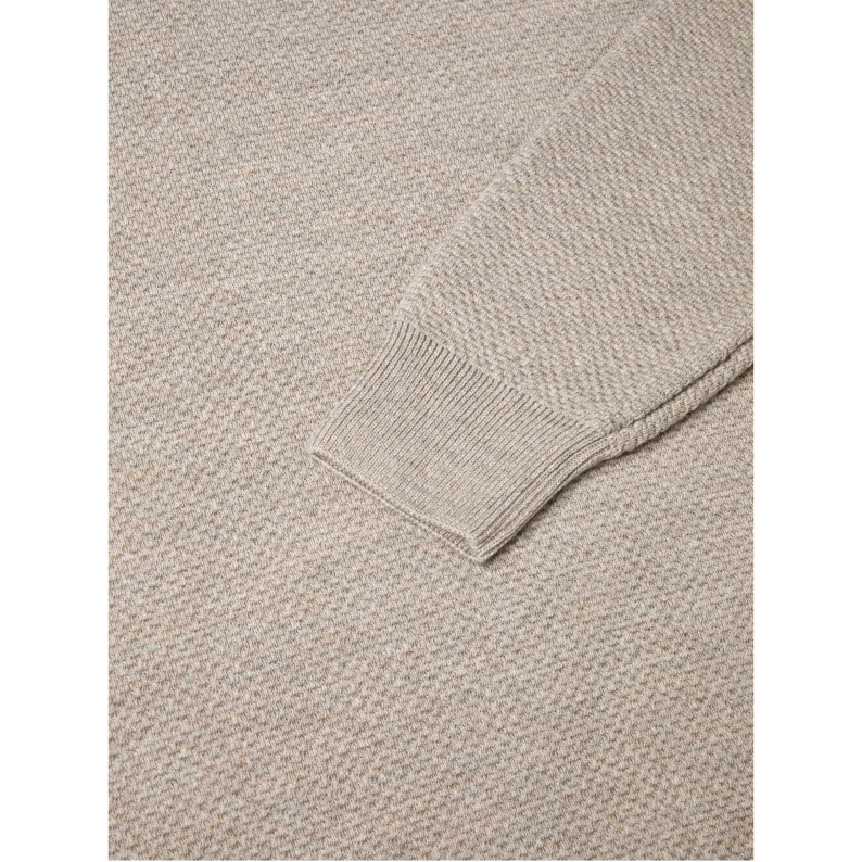 Remus Uomo Close-up of a beige knitted sweater with a pocket on a white background