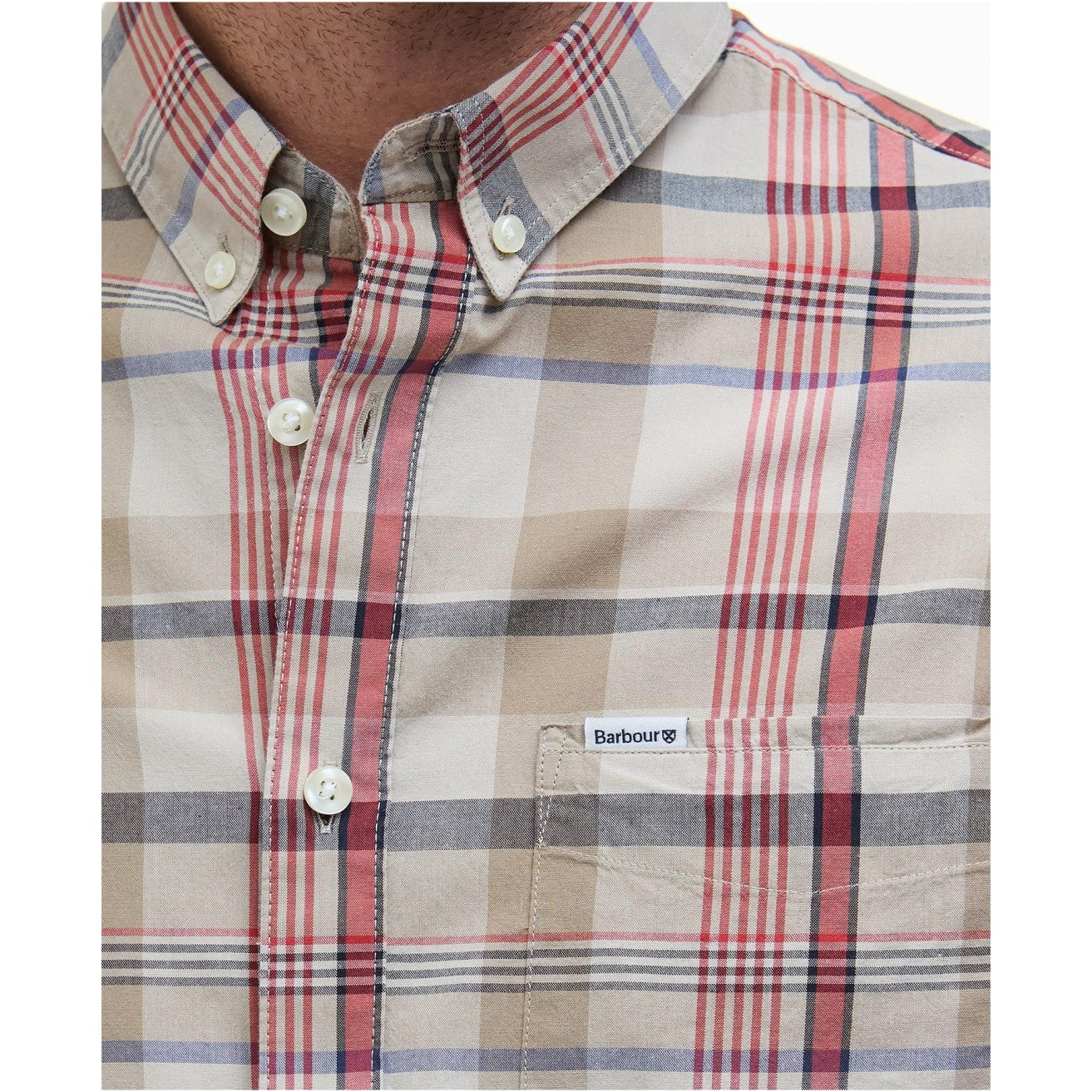 Barbour Hillway Madras Regular Short-Sleeved Shirt MSH5582ST17 Washed Stone
