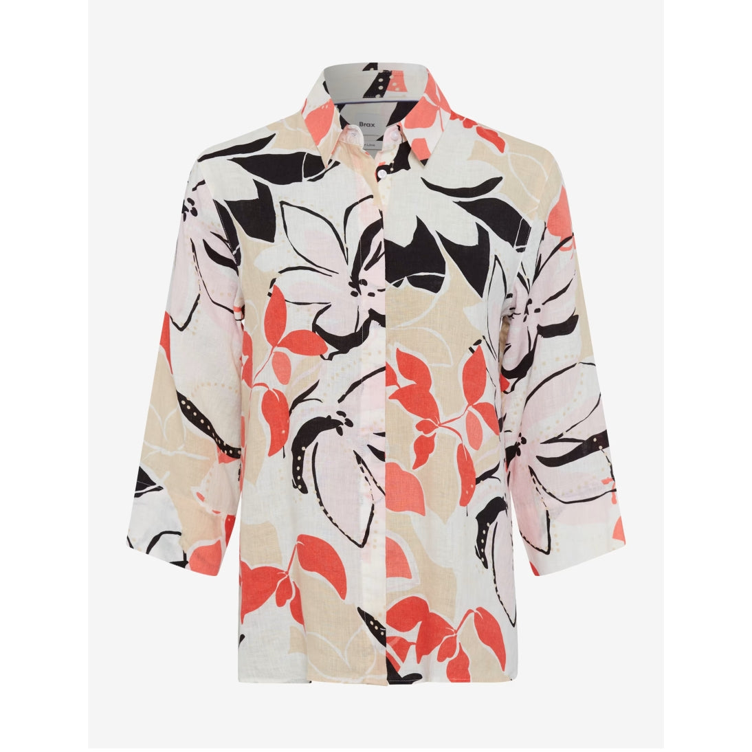 Brax Pure Linen Floral Print Blouse Vicki 41-7648 in Watermelon