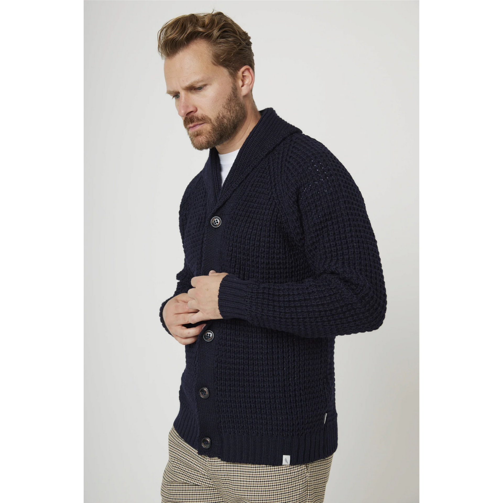 Peregrine Waffle Shawl Cardigan Made in England WC5686 Navy – Jepsons