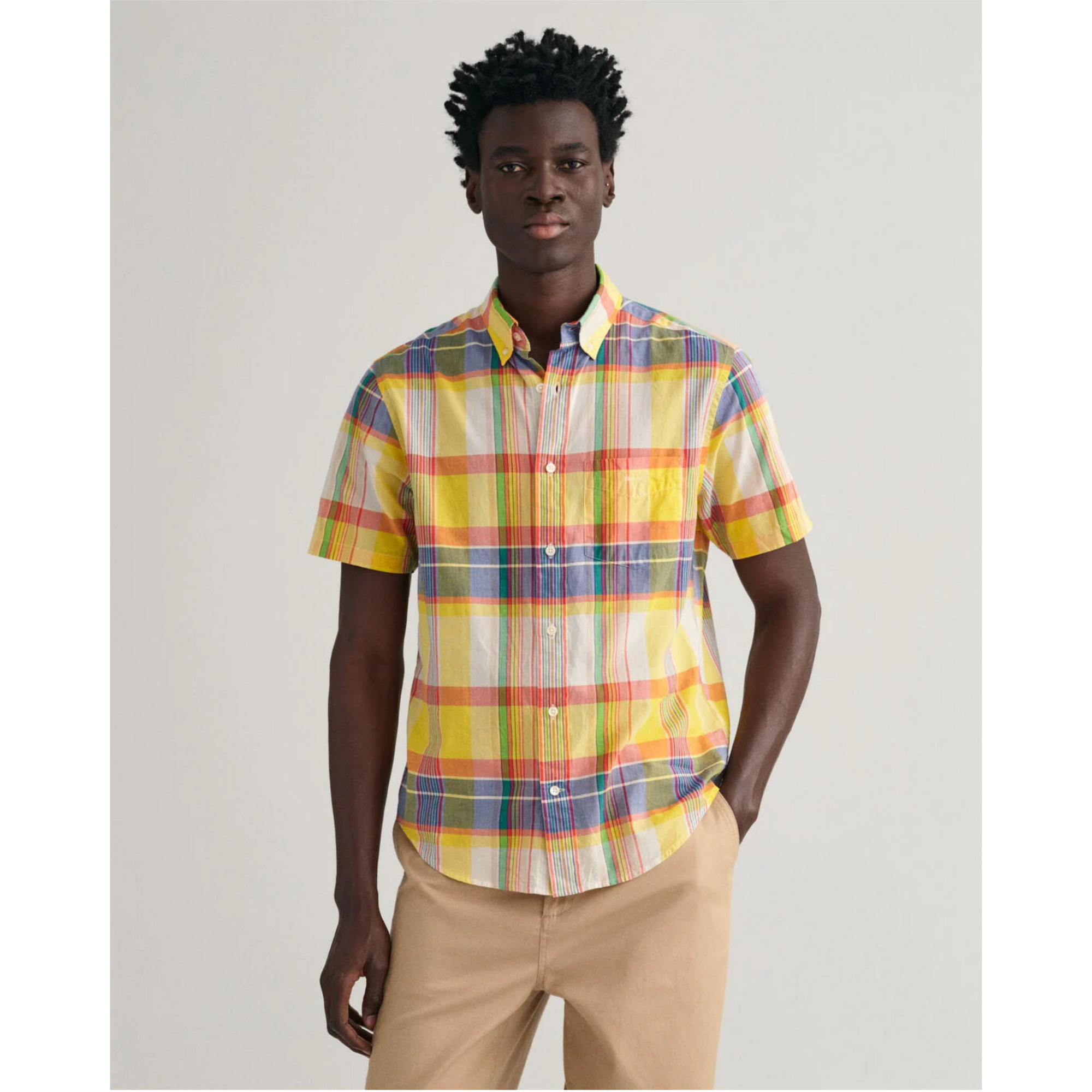 GANT Regular Fit Madras Short Sleeve Shirt Tulip Yellow 3230135