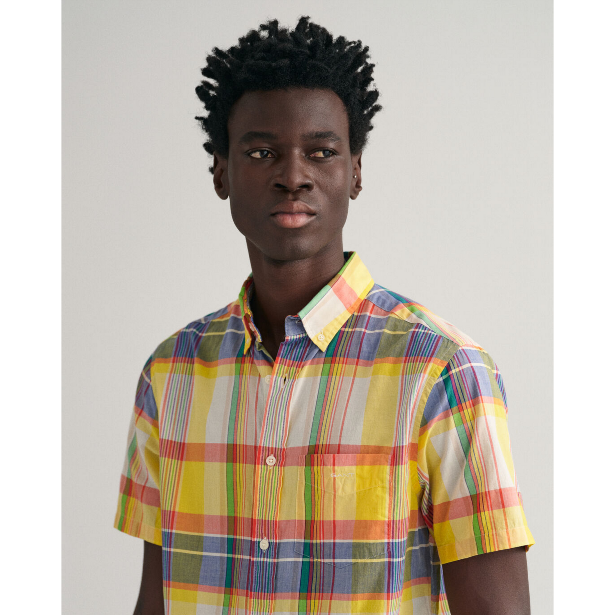 GANT Regular Fit Madras Short Sleeve Shirt Tulip Yellow 3230135