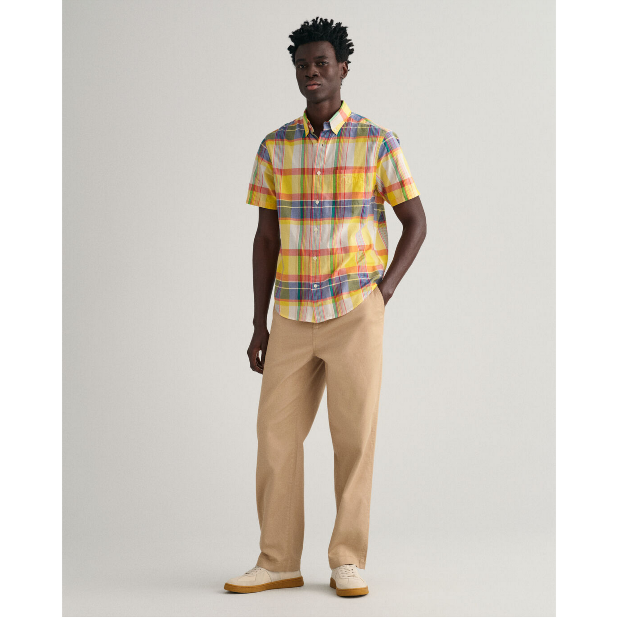GANT Regular Fit Madras Short Sleeve Shirt Tulip Yellow 3230135