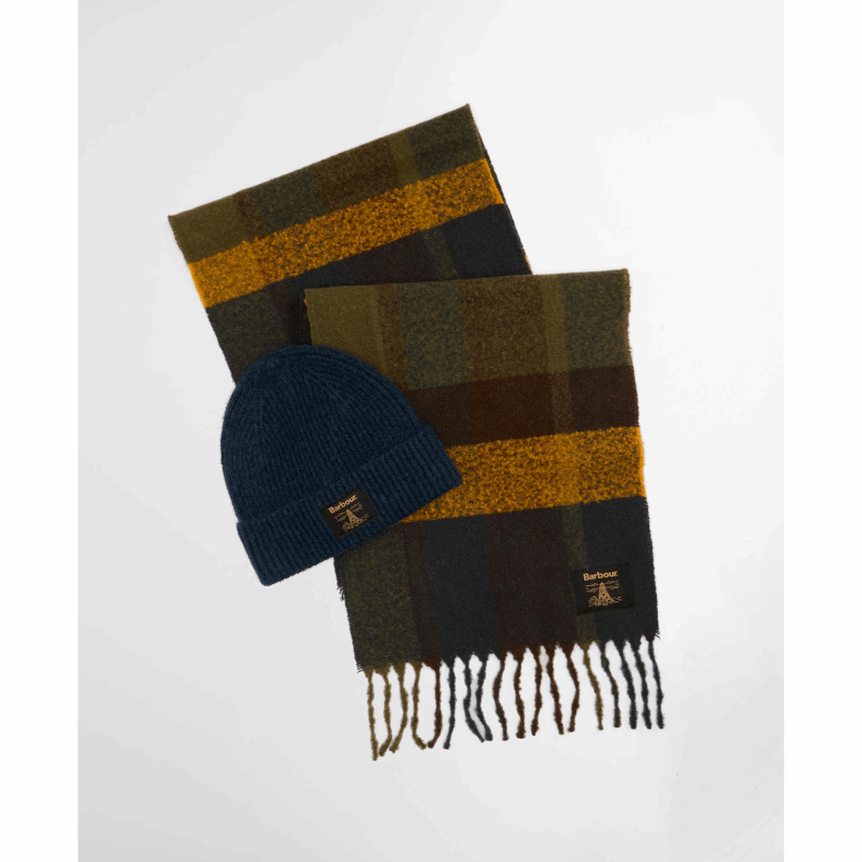 Barbour Westerdale Beanie and Scarf Gift Set – Classic & Midnight Oak