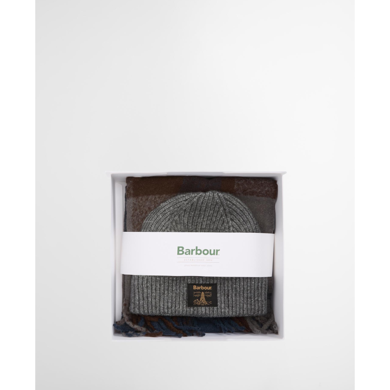 Barbour Westerdale Beanie and Scarf Gift Set – Classic &amp; Midnight Oak