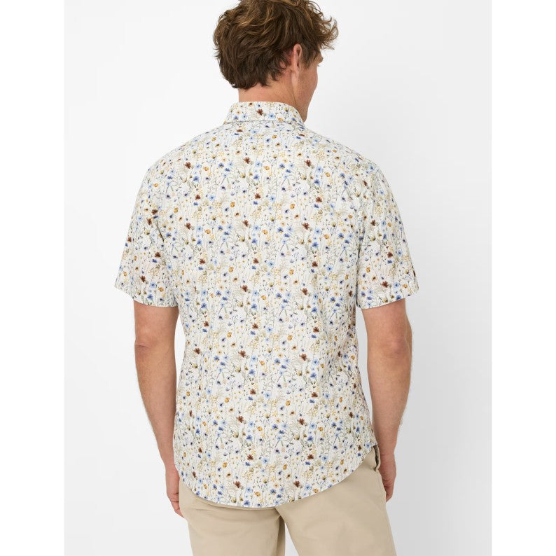Brax Cotton-Linen Short Sleeve Shirt 46-3828 Flower Print