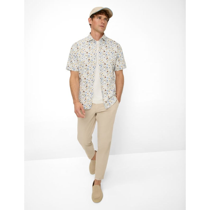 Brax Cotton-Linen Short Sleeve Shirt 46-3828 Flower Print