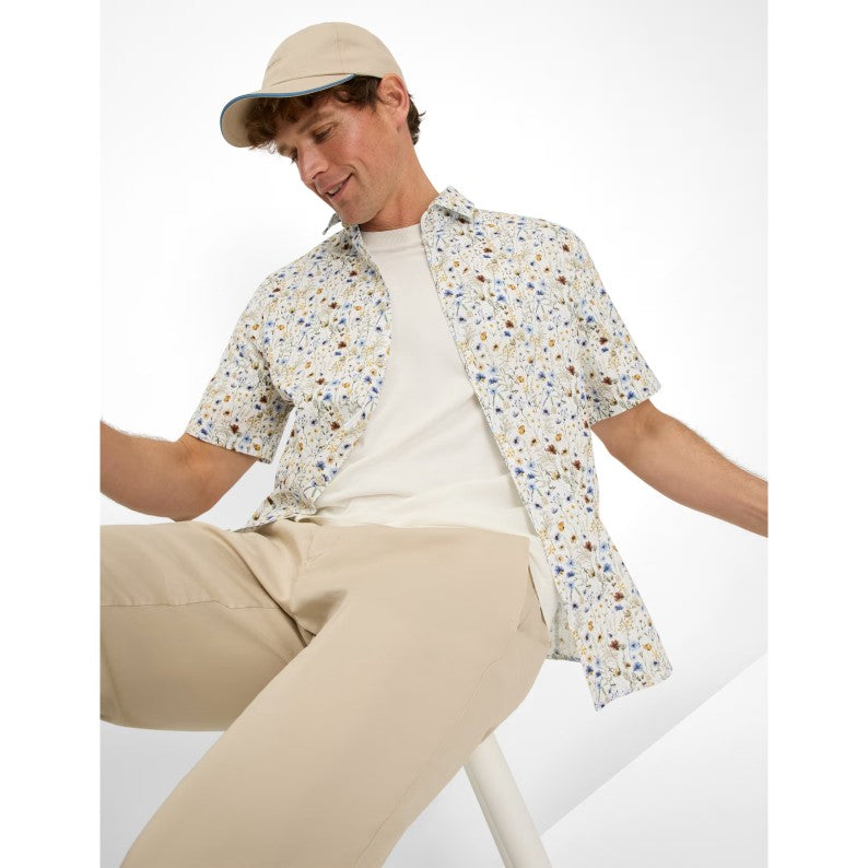 Brax Cotton-Linen Short Sleeve Shirt 46-3828 Flower Print