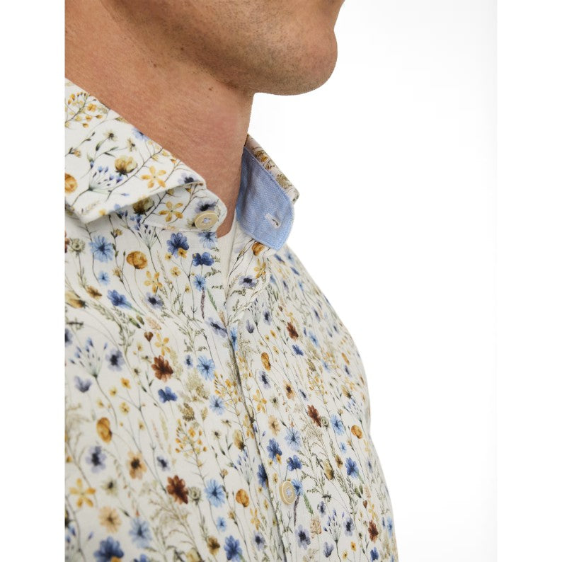 Brax Cotton-Linen Short Sleeve Shirt 46-3828 Flower Print