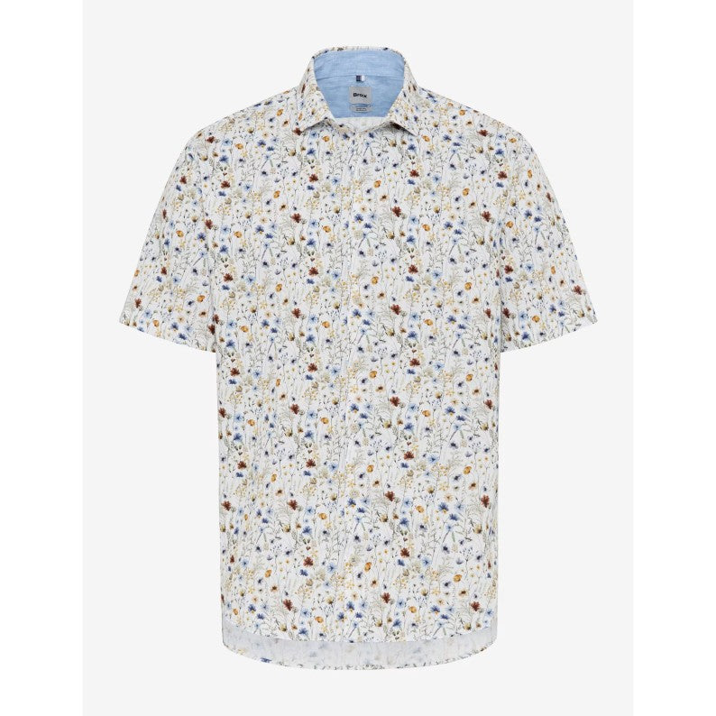 Brax Cotton-Linen Short Sleeve Shirt 46-3828 Flower Print