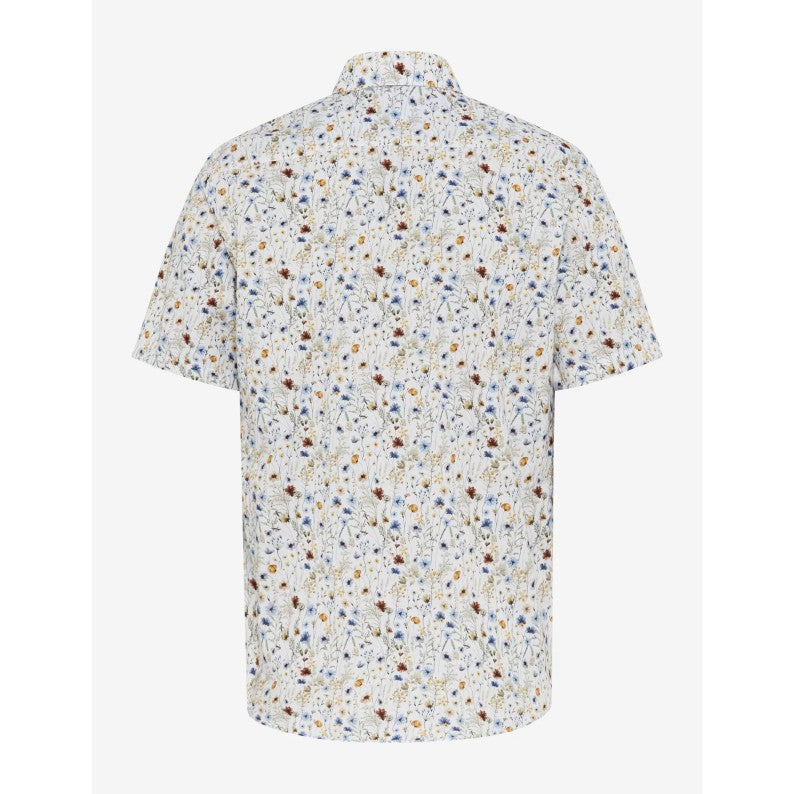 Brax Cotton-Linen Short Sleeve Shirt 46-3828 Flower Print