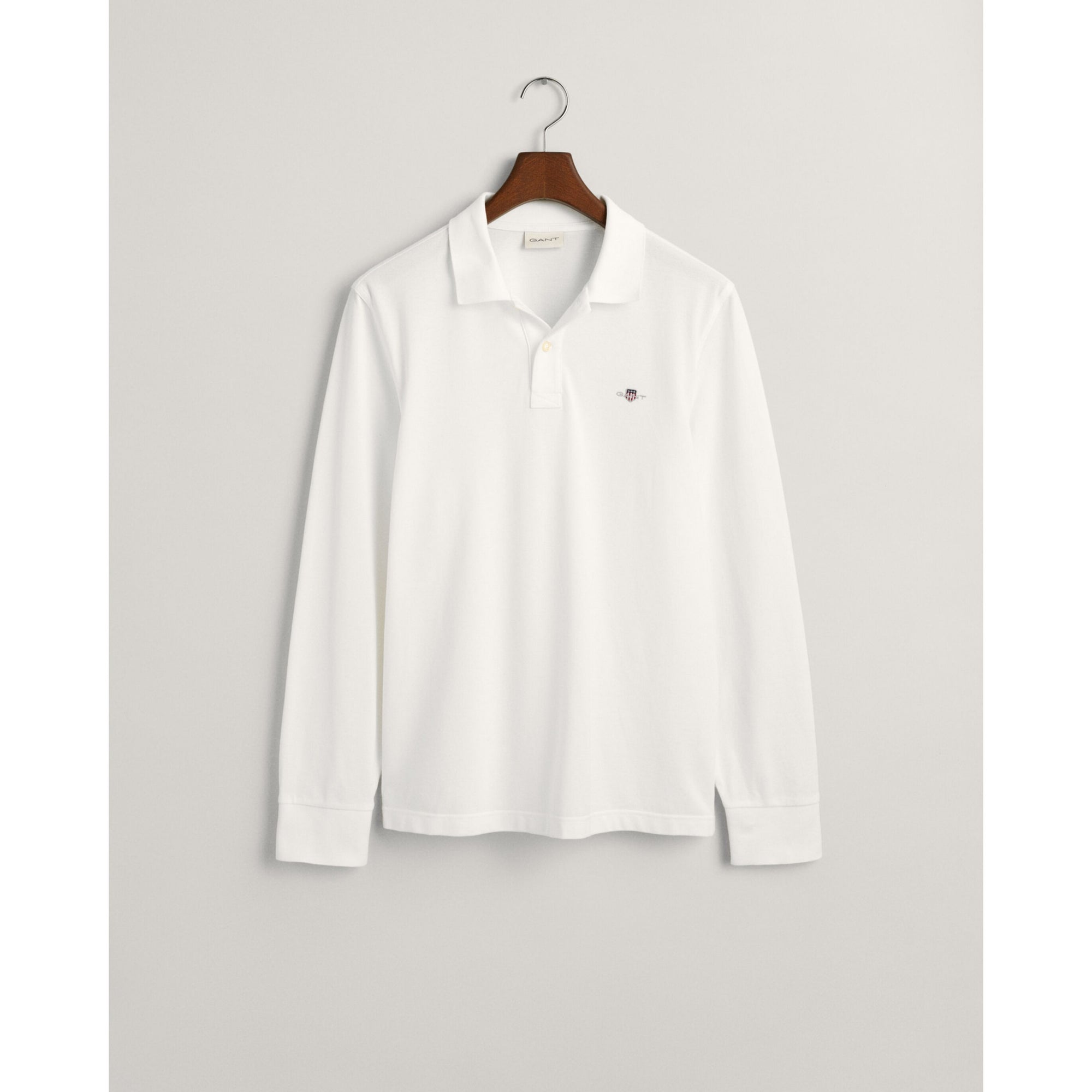 GANT Shield Piqué Rugger Long Sleeve Polo White