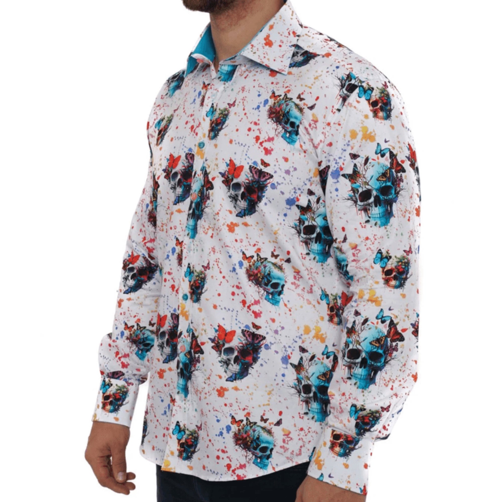Claudio Lugli Skull &amp; Butterflies Satin Cotton Shirt CP6890 - White