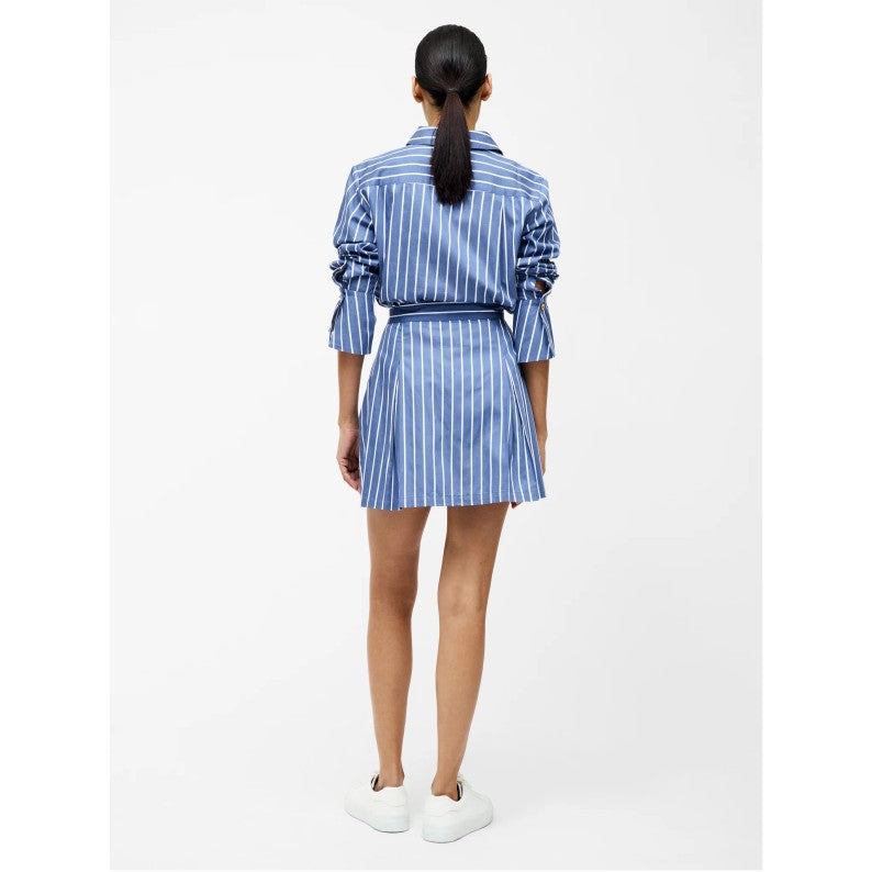 French Connection Alexis Cotton Stripe Pleated Mini Skirt in Navy-White 73YAK