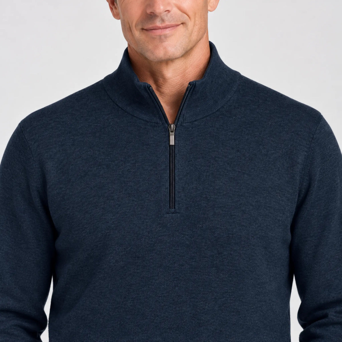 Baileys Cotton-Cashmere Quarter-Zip Pullover in Dark Denim