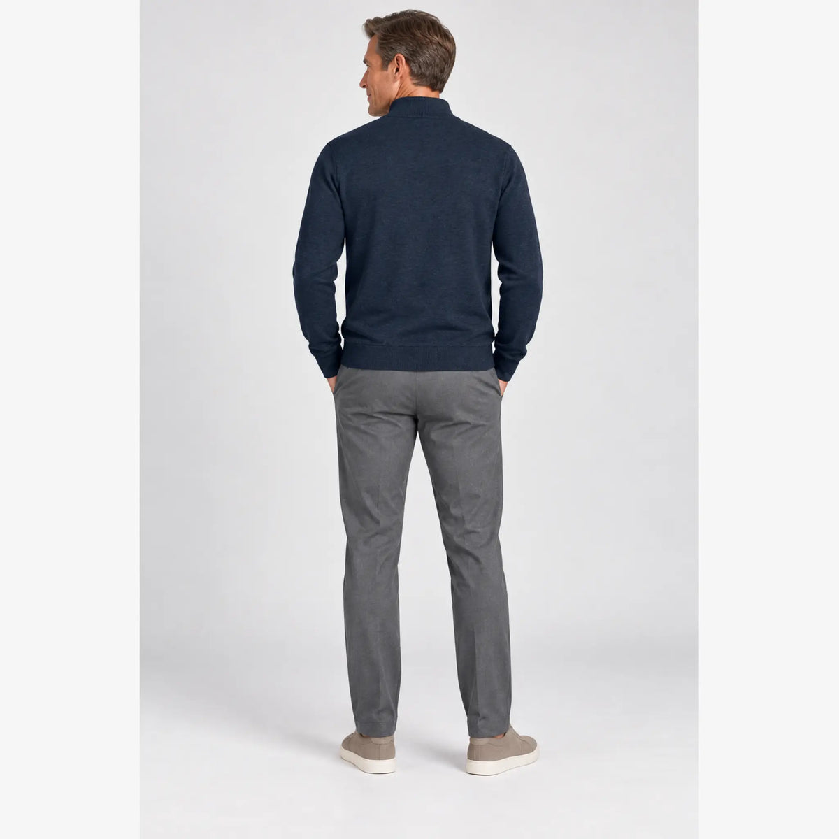 Baileys Cotton-Cashmere Quarter-Zip Pullover in Dark Denim