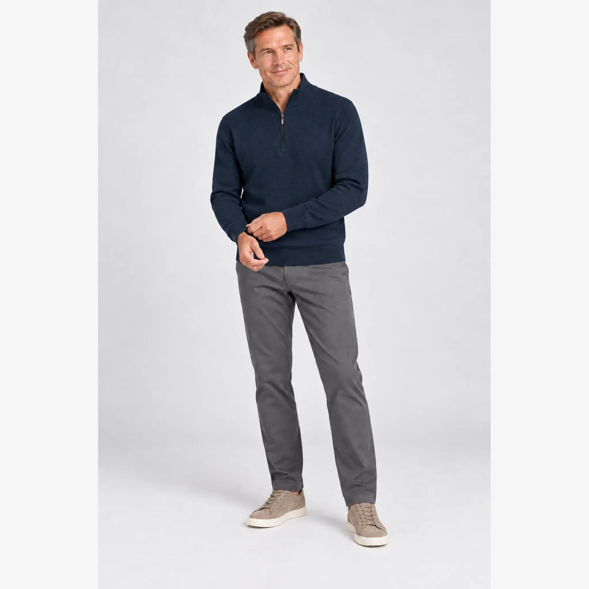 Baileys Cotton-Cashmere Quarter-Zip Pullover in Dark Denim